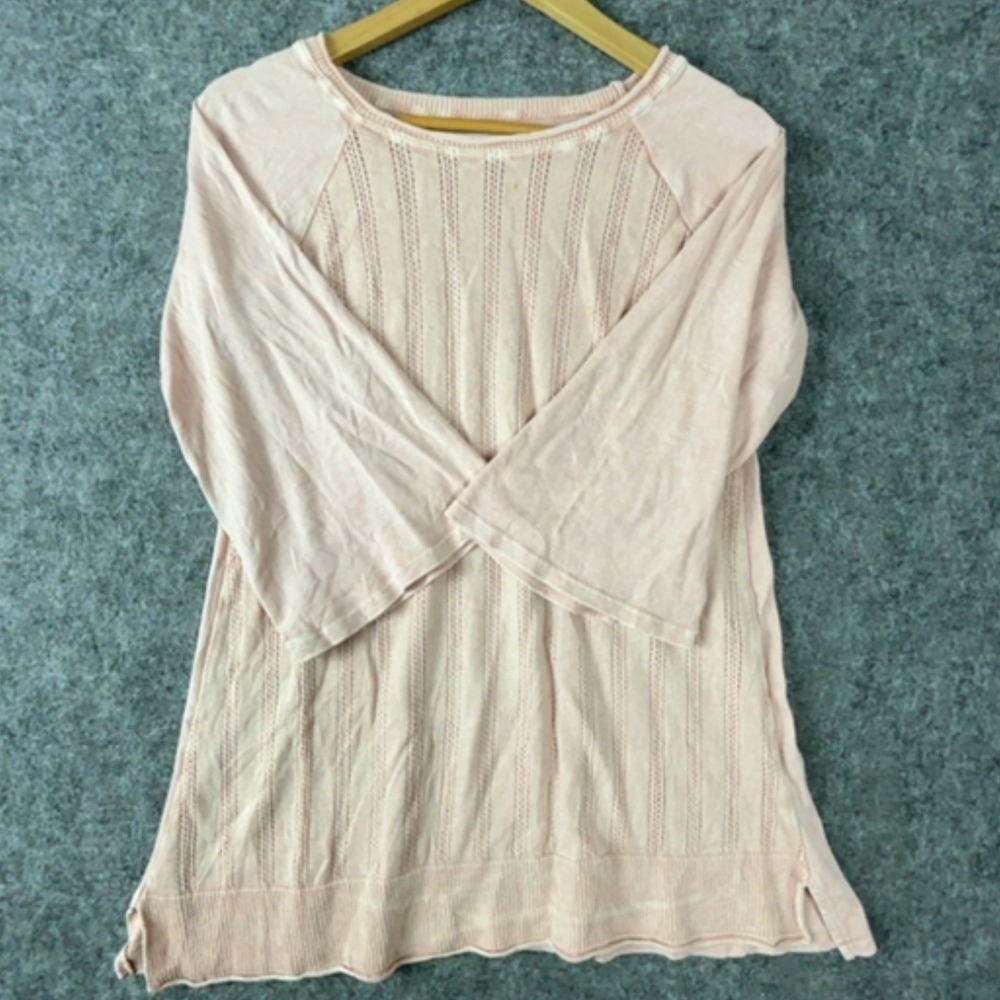M. Rena Tunic Women S Pink Three Quarter Flared Sleeve Open Knit Grunge Cute